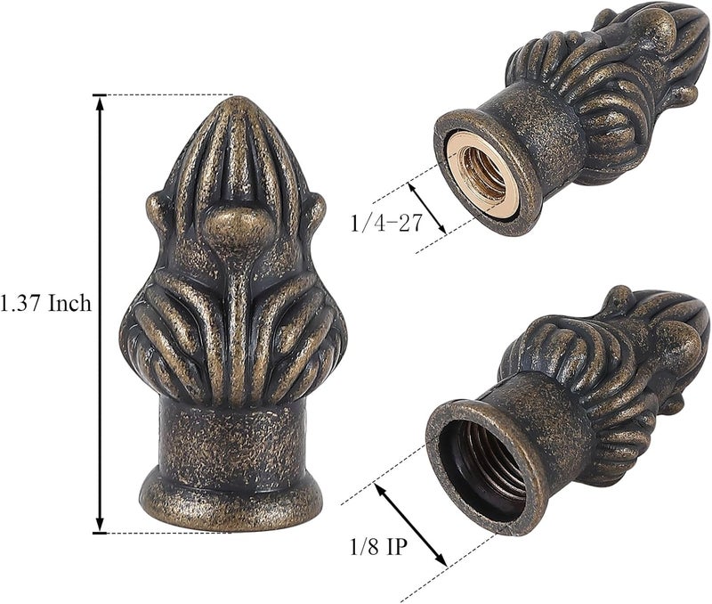Briglusear 2 Pack Antique Brass Lamp Finial Cap Knob Retro Decoration with Dual-Thread Screw for Lamp Shade,Fit Both 3/8" and 1/4-27 - Image 2